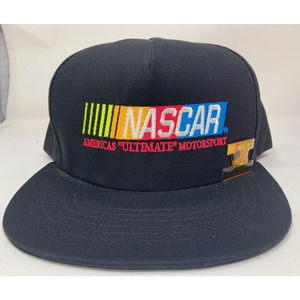 NWT Vintage NASCAR Hat - All Black NASCAR Logo Corporate Image Rainbow with PIN